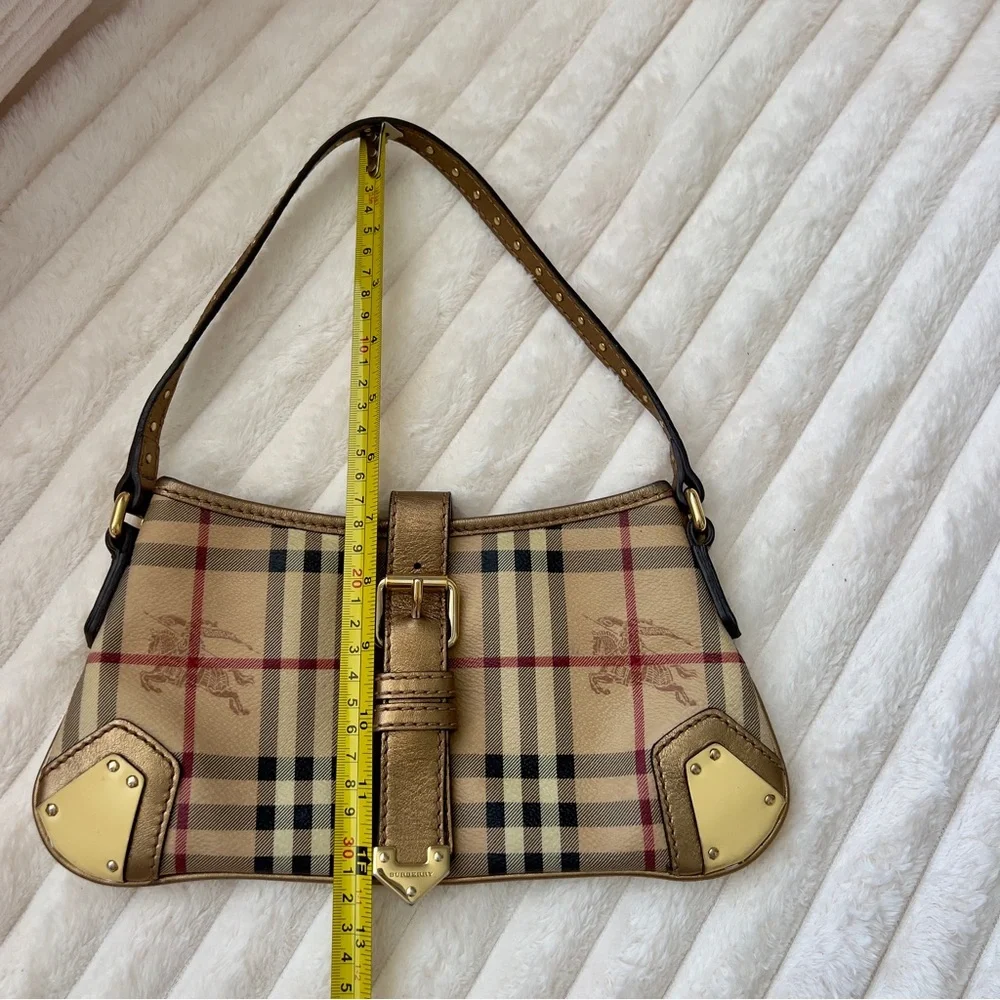 Burberry Shoulder Bag Check Nova Plaid Gold Buckle Vintage Horse Knight Logo - Picture 10 of 11